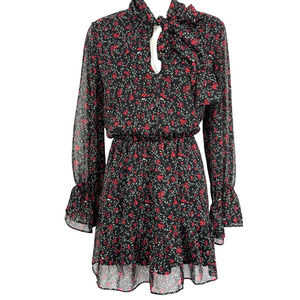Zara Black Floral Mini Dress with Red & Green Accents